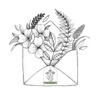 Hand drawn illustration. Envelope with branches, flowers and ferns. Letter with floral elements. Sketch style. Perfect for wedding invitations, greeting cards, prints, posters, packing